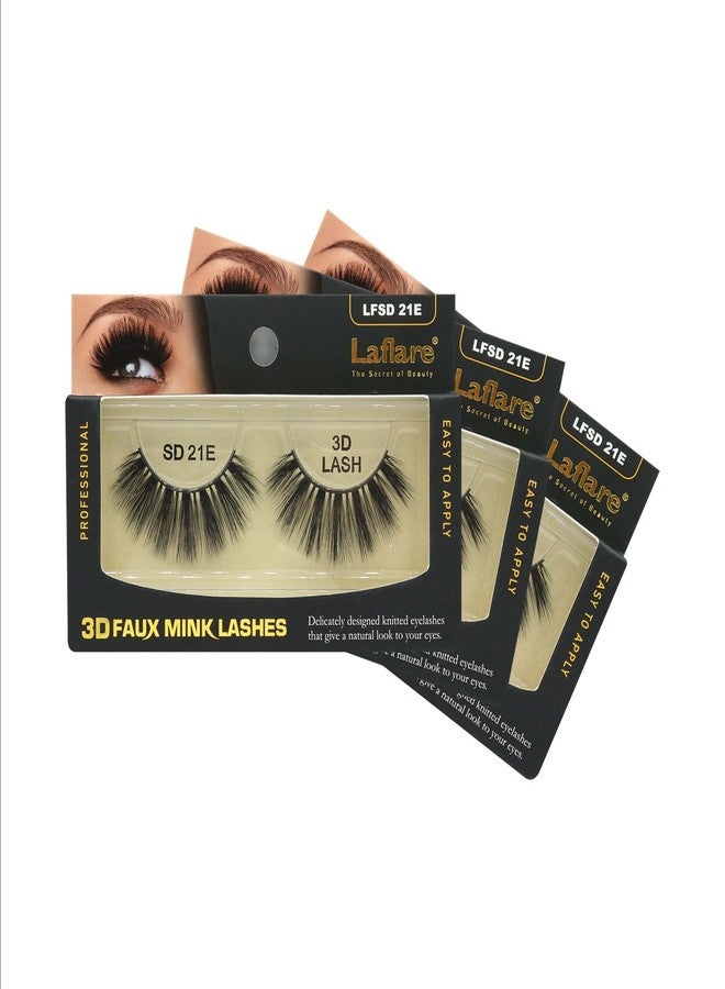 Laflare Silk Lashes 3D FAUX MINK Eyelashes, Light, Reusable, Handmade, Natural Looking, Professional Easy to Apply Eyelashes in a Knitted Style2-3 PACKS BUNDLE SPECIAL (3, SD21E) - Image 1
